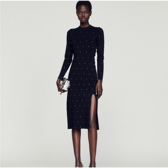 Sandro Dresses & Skirts - NWT Sandro Tijuana Crystal Embellished Knit Open Back Midi Dress